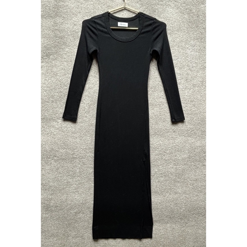 Rowan Dylan Long Sleeve Maxi Dress Bodycon Women XS Black Split Hem Soft Rib EUC